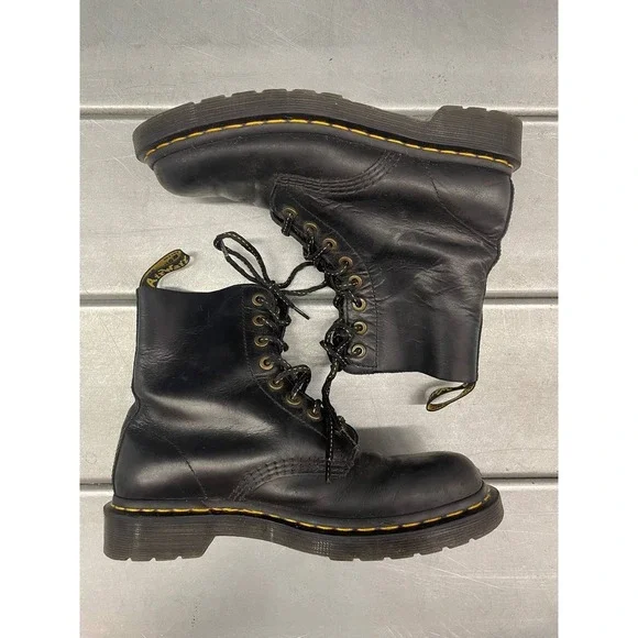 Dr. Martens 1460 Pascal Combat Boots Womens 7 Black Leather Lace Up - Picture 11 of 14